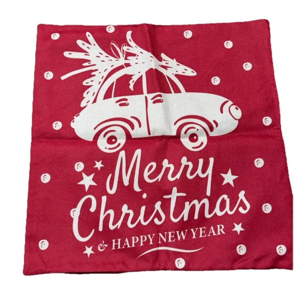 Christmas Tree Car Pillow Cover 17.5x17.5 Merry Christmas Holiday Decor